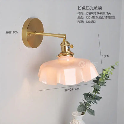 Modern pink ceramic and gold led glass wall lamp for bedroom
