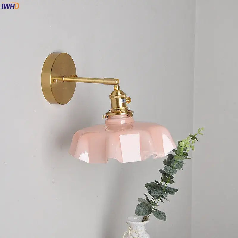 Modern pink ceramic and gold led glass wall lamp for bedroom