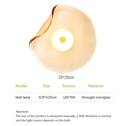 Organic amber glass wall lamp bedroom warm glow light