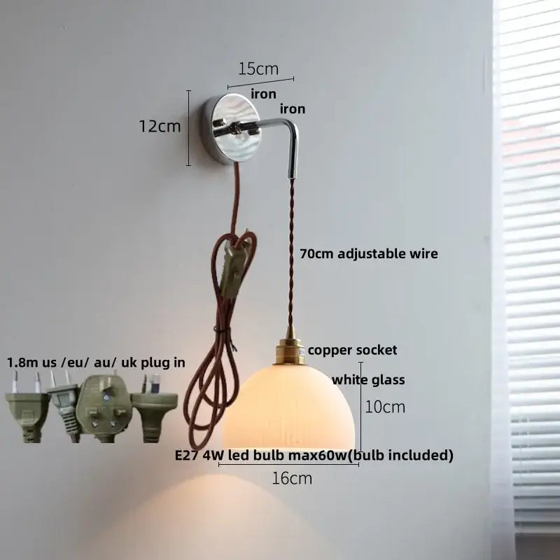 Vintage brushed brass glass wall light bedroom ribbed shade