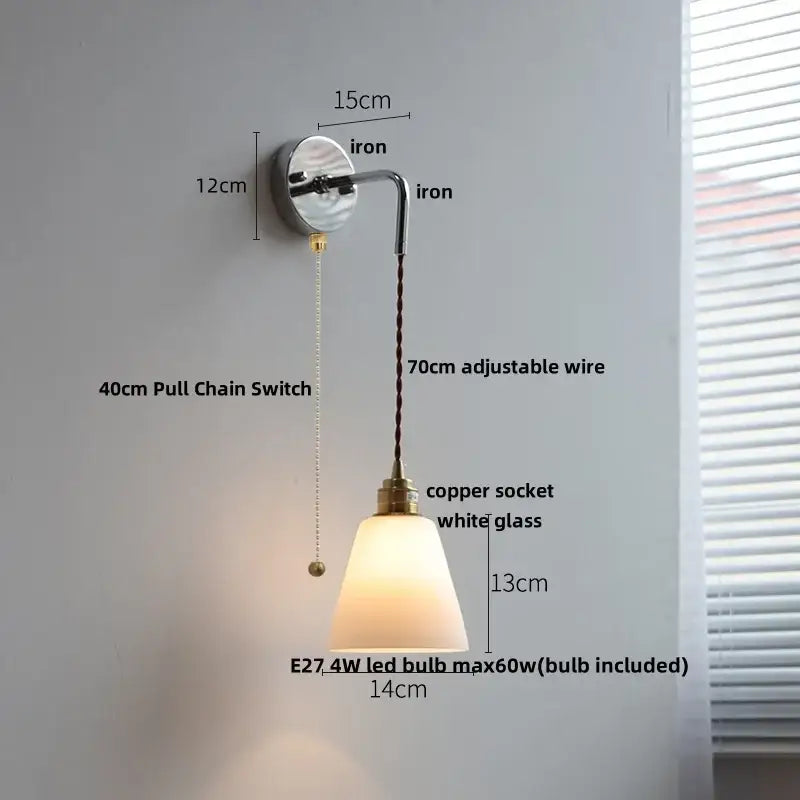 Vintage brushed brass glass wall light bedroom ribbed shade