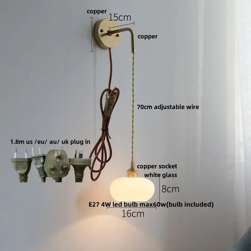 Vintage brushed brass glass wall light bedroom ribbed shade