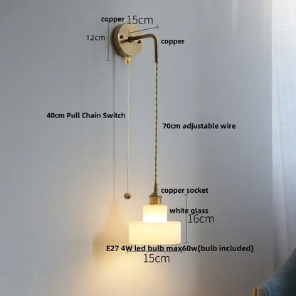 Vintage brushed brass glass wall light bedroom ribbed shade