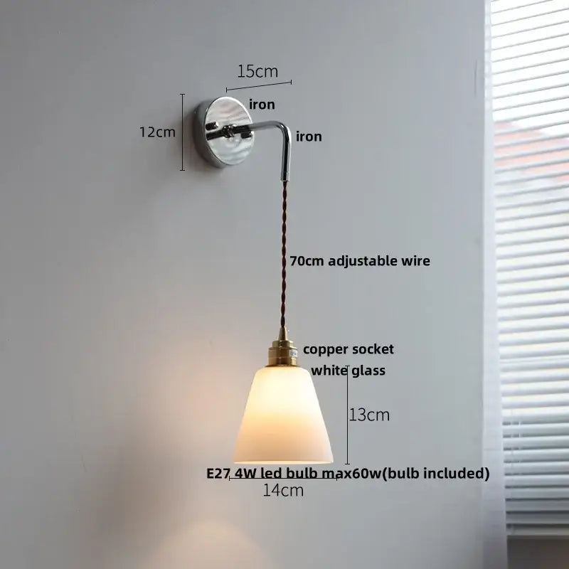 Vintage brushed brass glass wall light bedroom ribbed shade