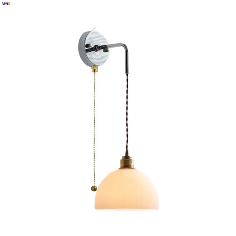 Vintage brushed brass glass wall light bedroom ribbed shade