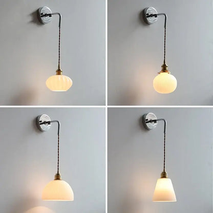 Vintage brushed brass glass wall light bedroom ribbed shade