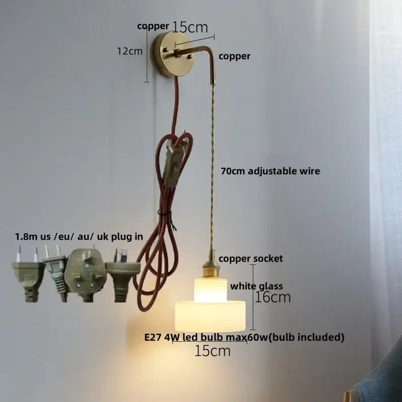 Vintage brushed brass glass wall light bedroom ribbed shade