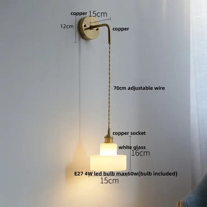 Vintage brushed brass glass wall light bedroom ribbed shade