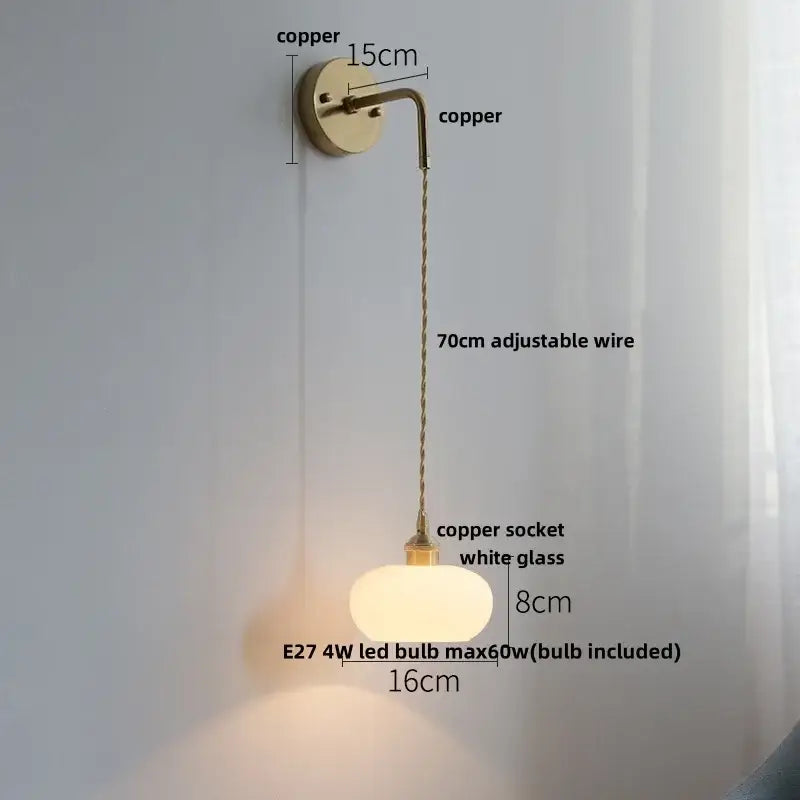 Vintage brushed brass glass wall light bedroom ribbed shade