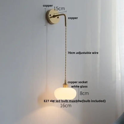 Vintage brushed brass glass wall light bedroom ribbed shade