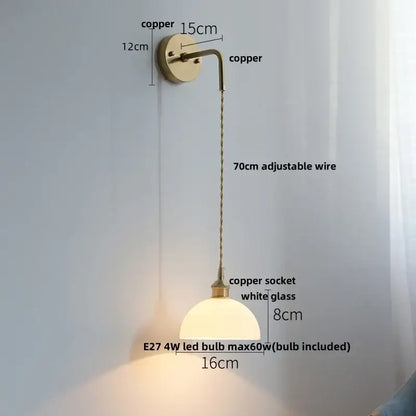 Vintage brushed brass glass wall light bedroom ribbed shade