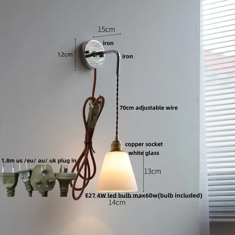 Vintage brushed brass glass wall light bedroom ribbed shade
