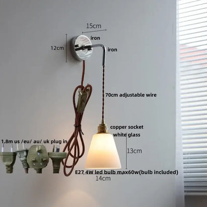 Vintage brushed brass glass wall light bedroom ribbed shade