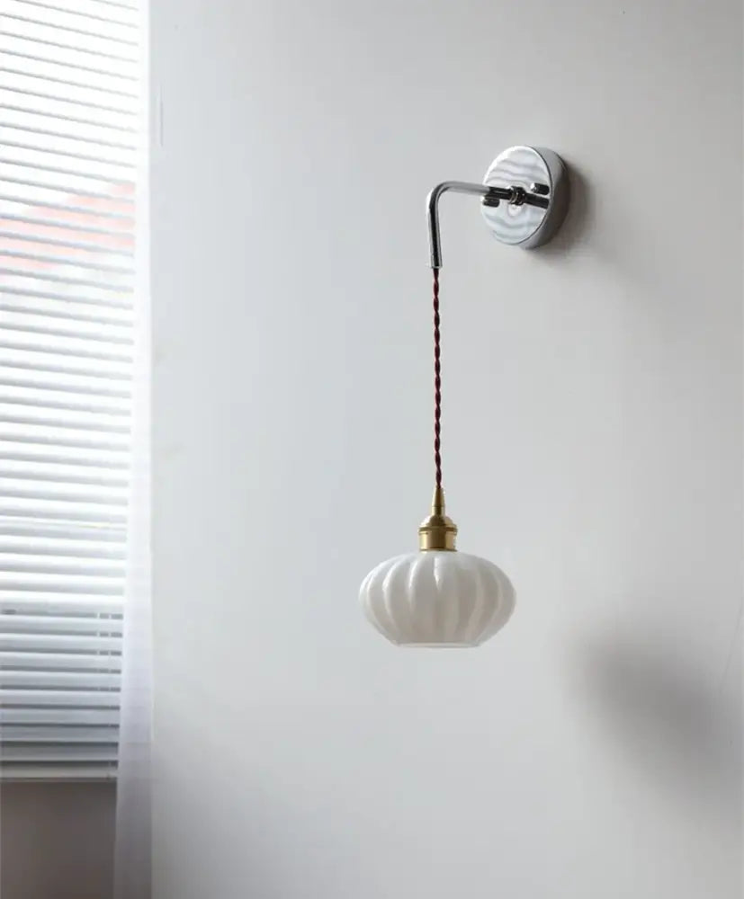 Vintage brushed brass glass wall light bedroom ribbed shade