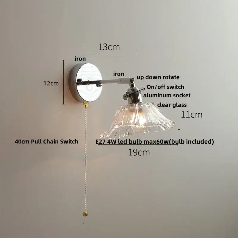 Vintage brushed nickel led glass wall light bedroom sconce