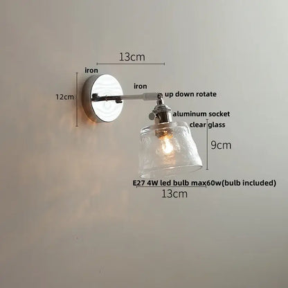 Vintage brushed nickel led glass wall light bedroom sconce