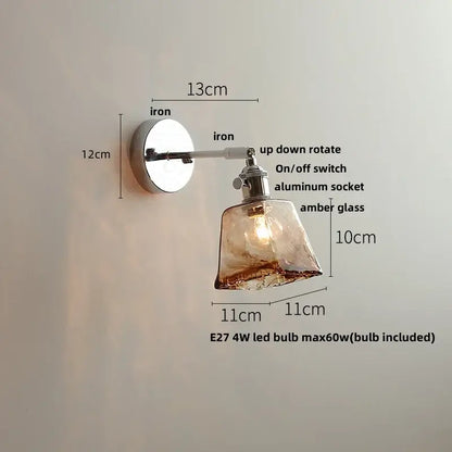 Vintage brushed nickel led glass wall light bedroom sconce