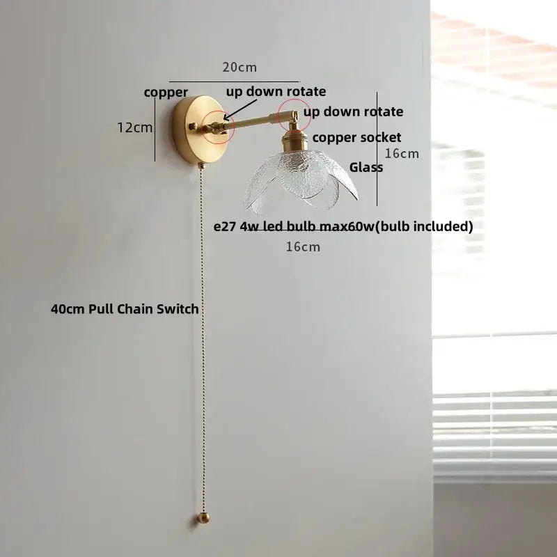 Modern gold textured glass flower wall light fixture living room