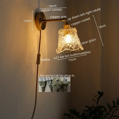 Modern gold etched glass wall lights for bedroom
