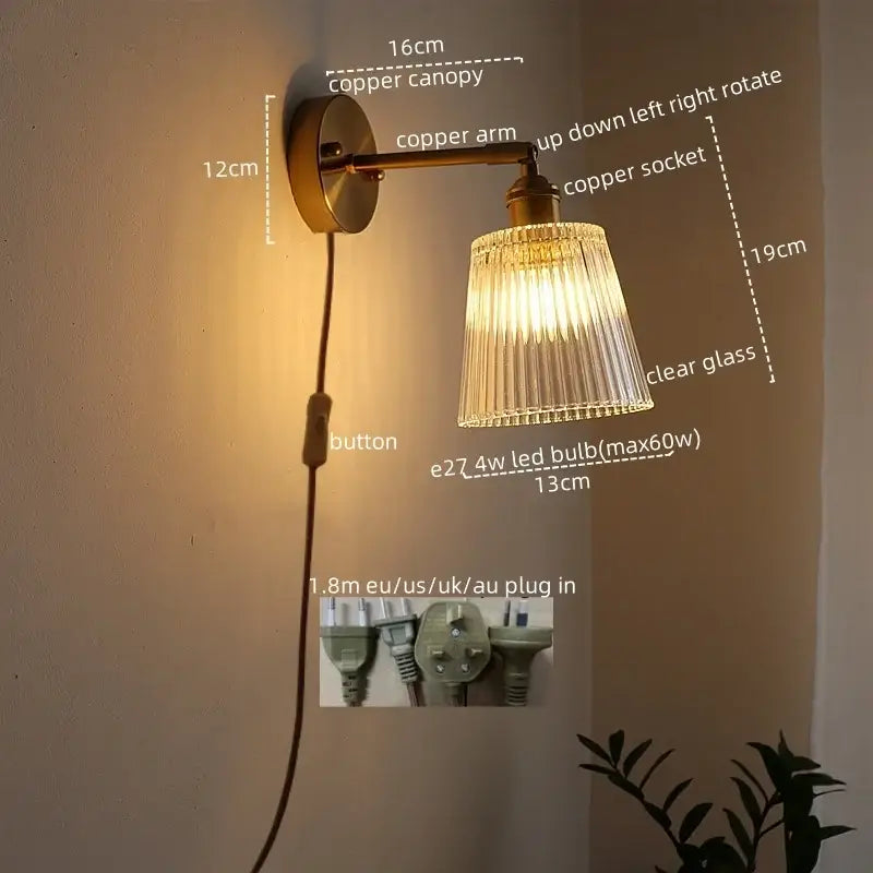 Modern gold etched glass wall lights for bedroom