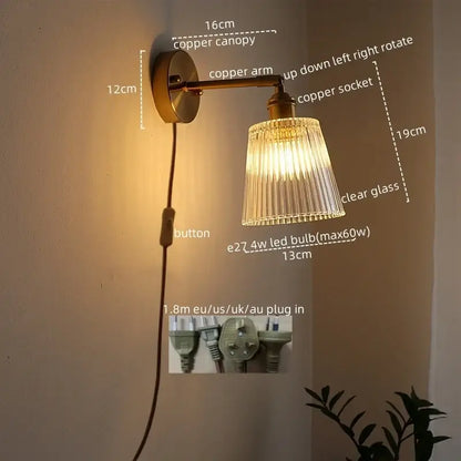 Modern gold etched glass wall lights for bedroom