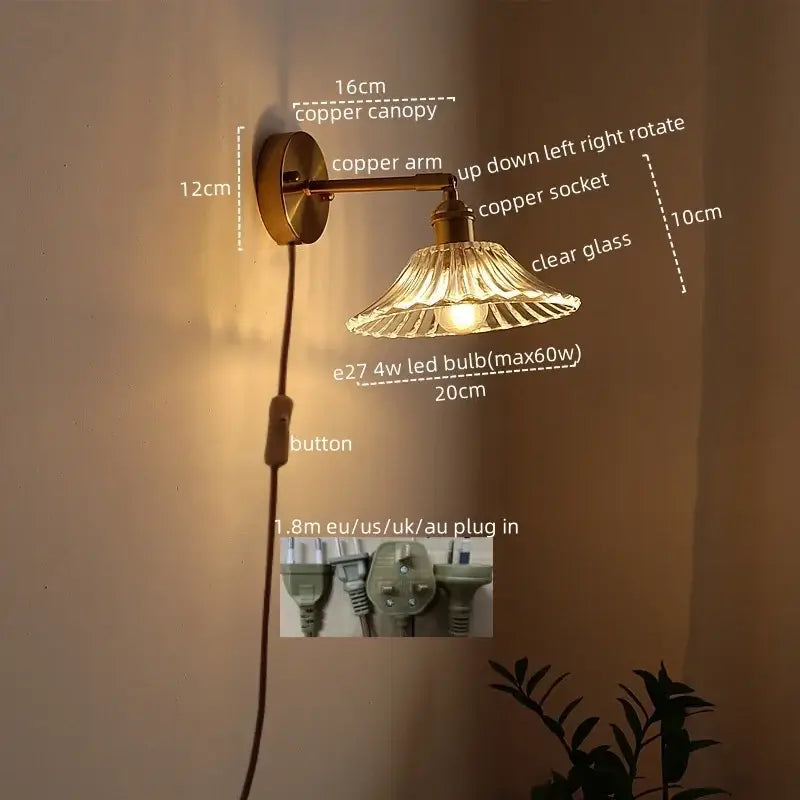 Modern gold etched glass wall lights for bedroom