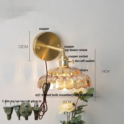 Modern gold petal led glass wall lights bedroom sconce