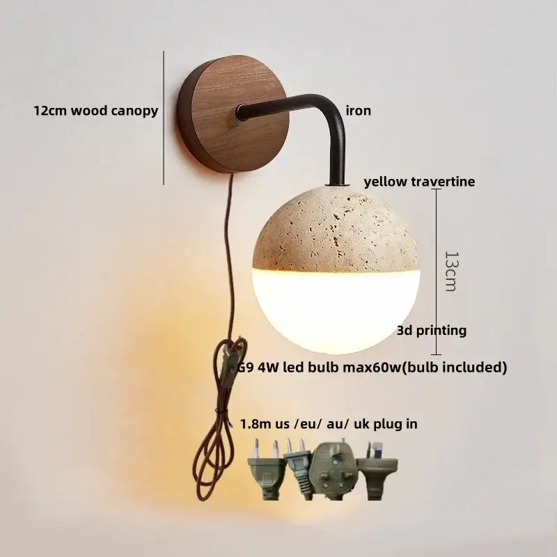 Modern beige stone and glass wall lights – living room led fixture