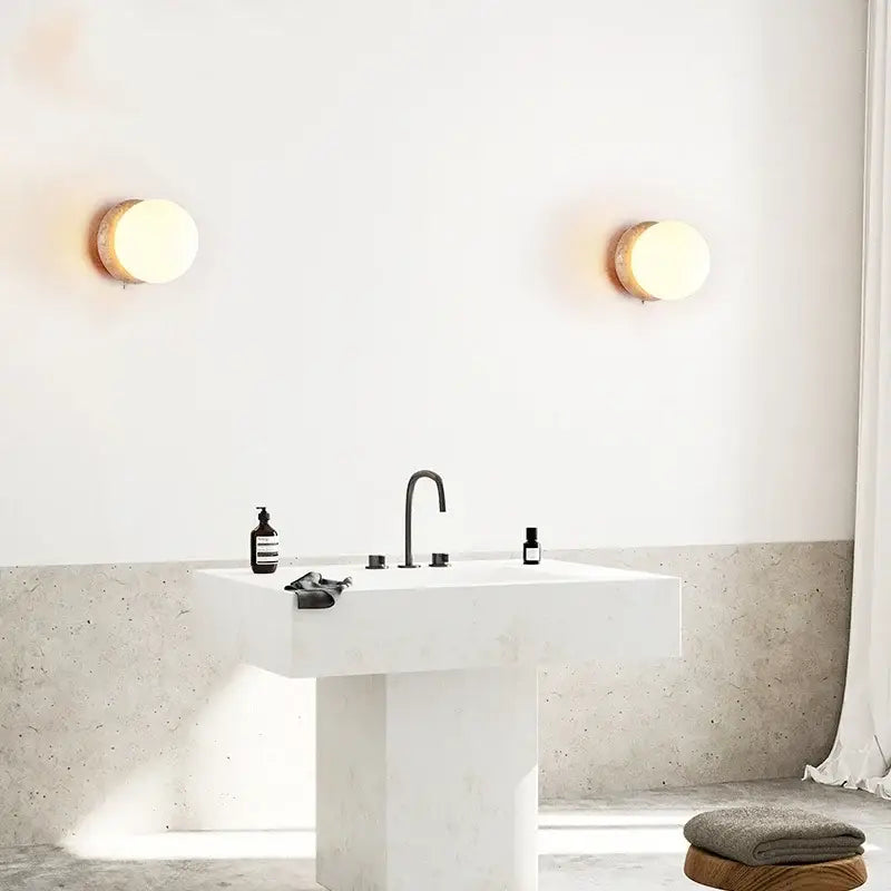 Modern beige stone and glass wall lights – living room led fixture