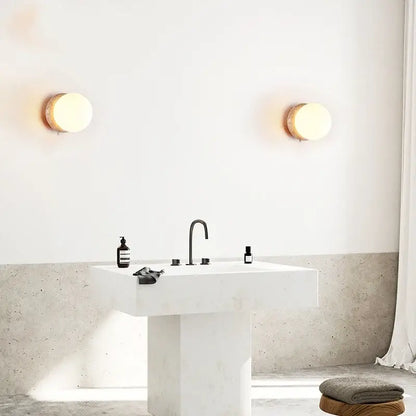 Modern beige stone and glass wall lights – living room led fixture