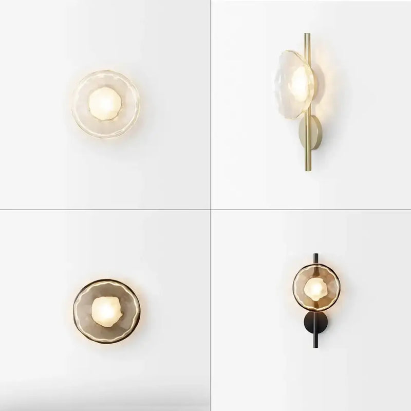 Modern minimalist brass & black led glass wall sconce living room