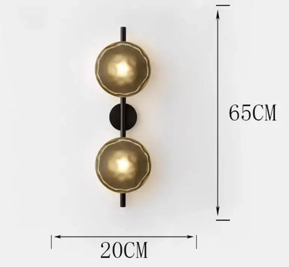 Modern minimalist brass & black led glass wall sconce living room