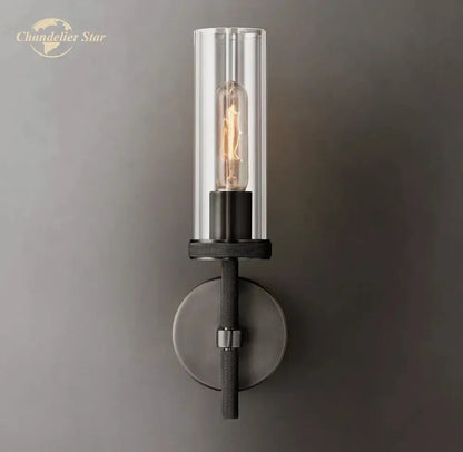 Industrial matte black led glass wall sconce bedroom light