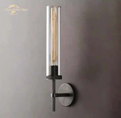 Industrial matte black led glass wall sconce bedroom light