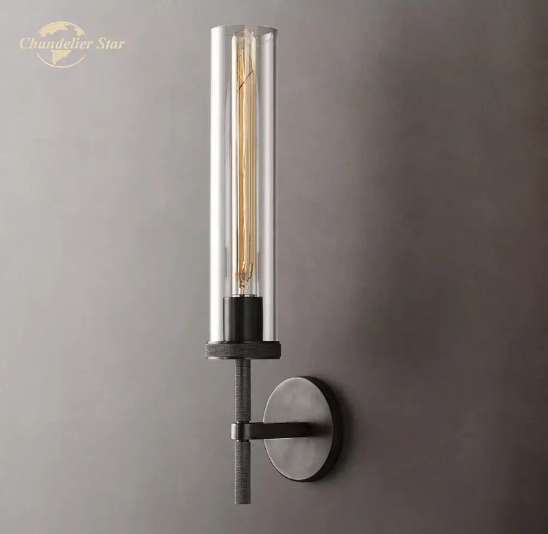 Industrial matte black led glass wall sconce bedroom light