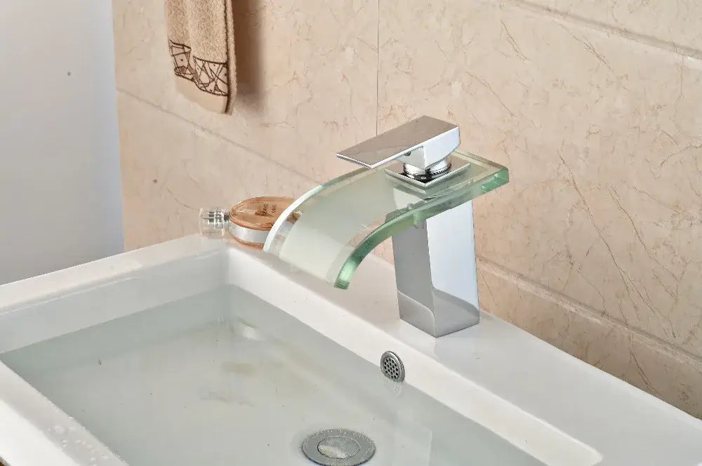 Modern chrome led glass waterfall basin faucet bathroom sink mixer