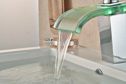 Modern chrome led glass waterfall basin faucet bathroom sink mixer