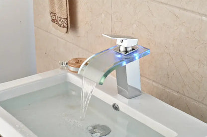 Modern chrome led glass waterfall basin faucet bathroom sink mixer