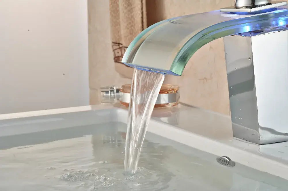 Modern chrome led glass waterfall basin faucet bathroom sink mixer