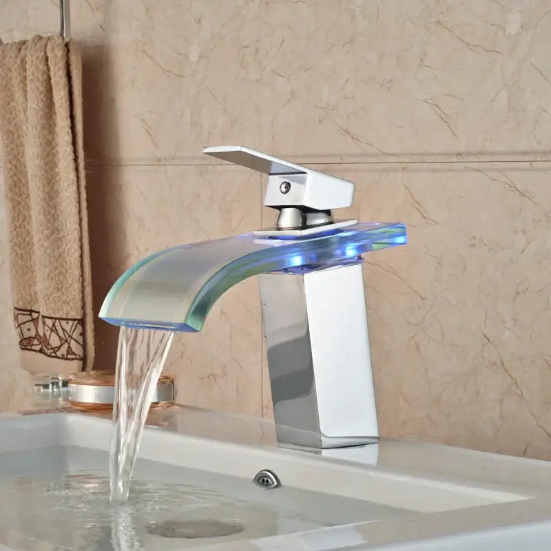 Modern chrome led glass waterfall basin faucet bathroom sink mixer