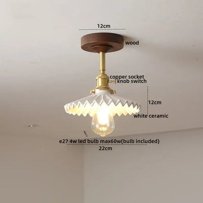 Flower shaped led glass wood ceiling lamp bedroom brass light