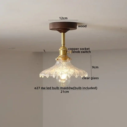 Flower shaped led glass wood ceiling lamp bedroom brass light