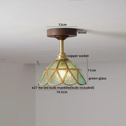 Flower shaped led glass wood ceiling lamp bedroom brass light