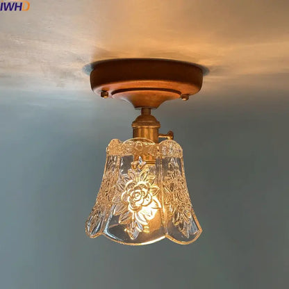 Floral etched led glass ceiling light for living room