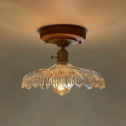 Floral etched led glass ceiling light for living room
