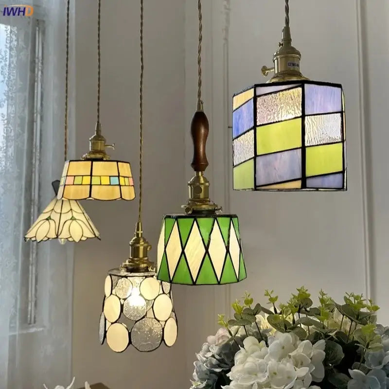Vintage colorful stained glass pendant lamp for dining room