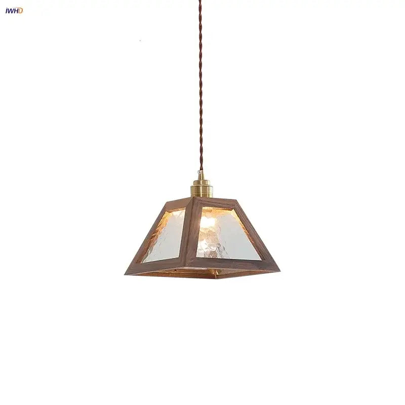 Japanese style wood pendant light – living room textured glass led