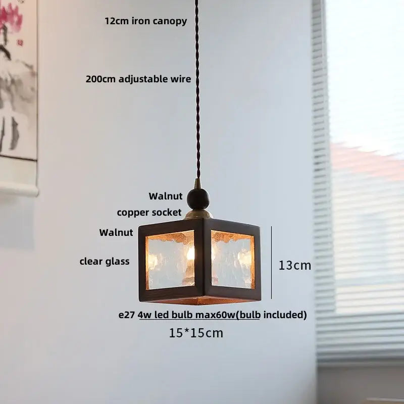 Japanese style wood pendant light – living room textured glass led