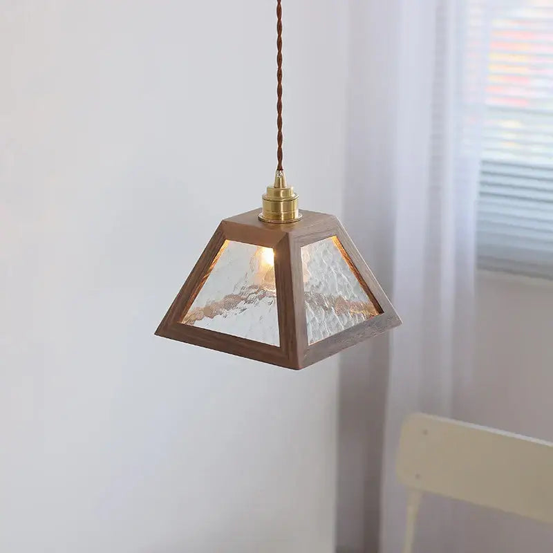 Japanese style wood pendant light – living room textured glass led