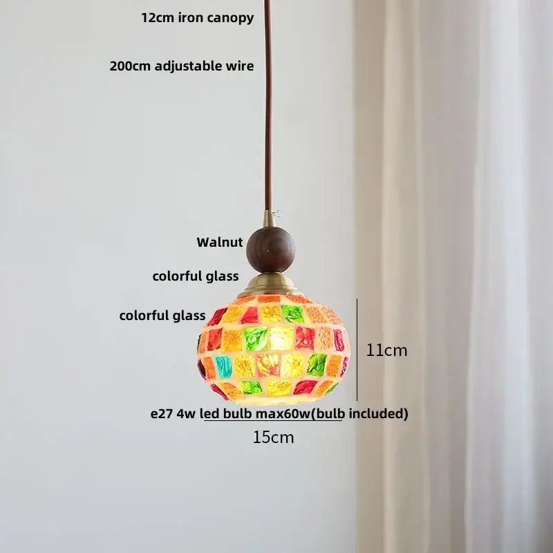 Japanese style wood pendant light – living room textured glass led